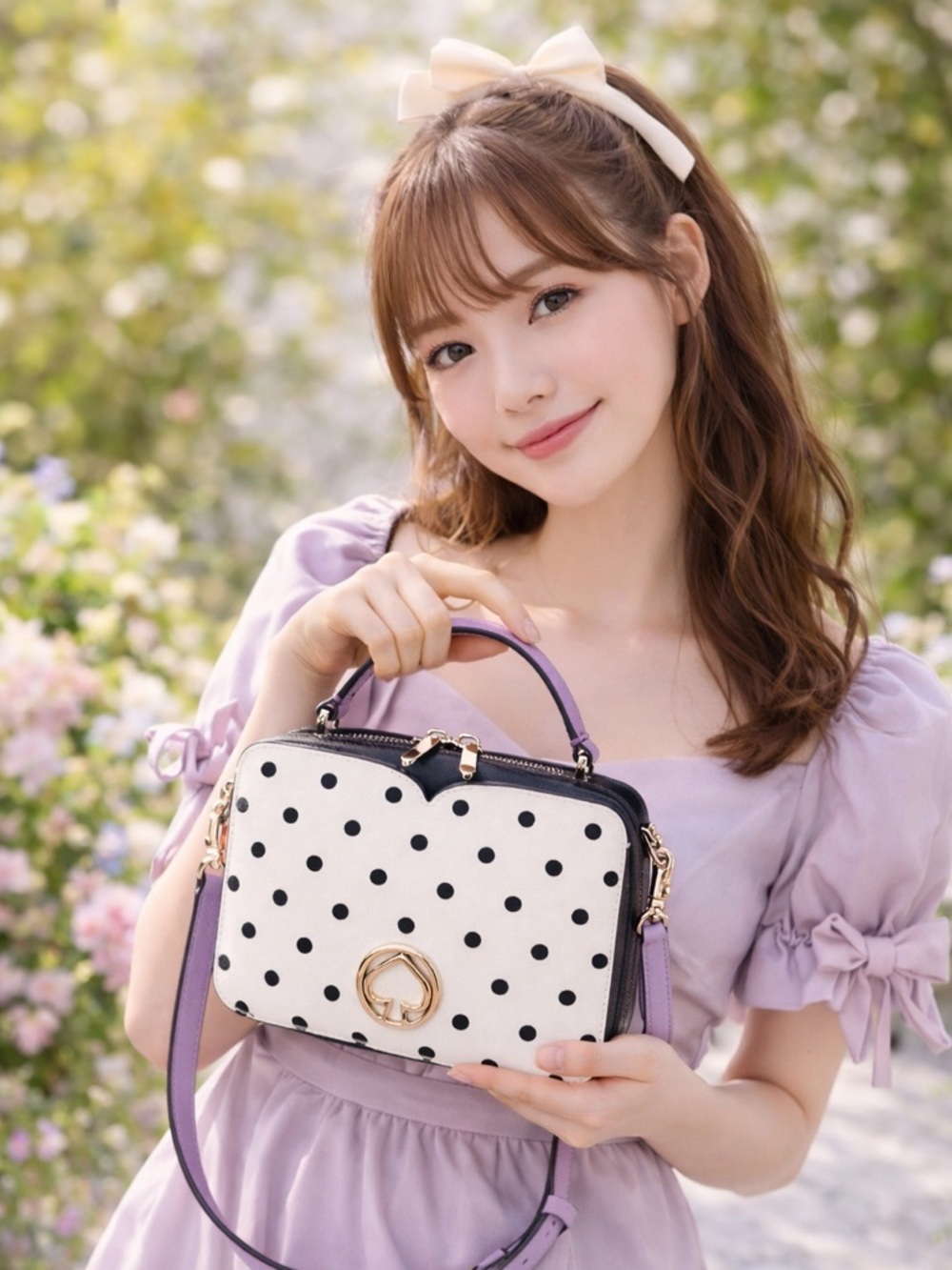 Kate Spade Cabana Polka Dot Crossbody Bag in White and Lavender